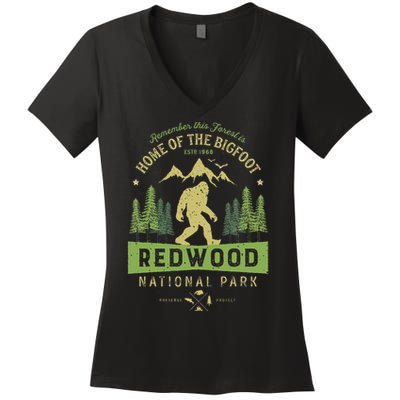 Redwood National Park Vintage California Bigfoot Women's V-Neck T-Shirt