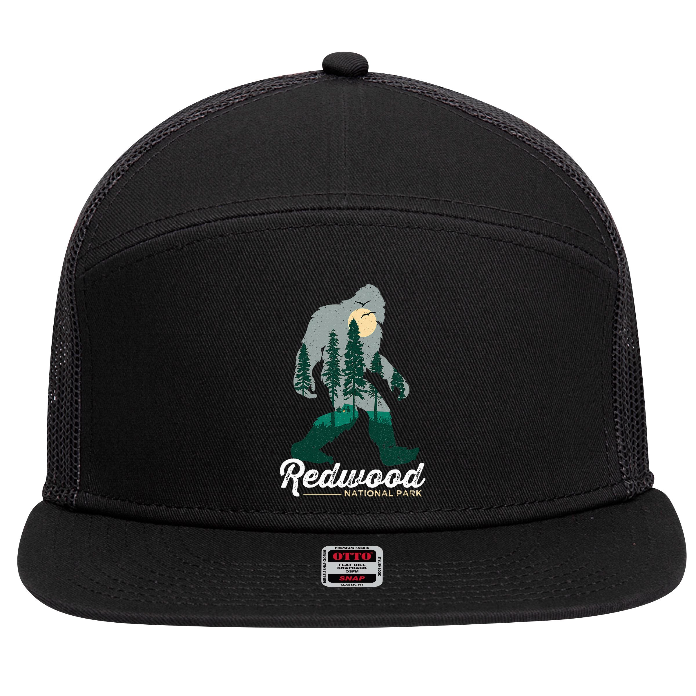Redwood National Park Camping Bigfoot National Park 7 Panel Mesh Trucker Snapback Hat