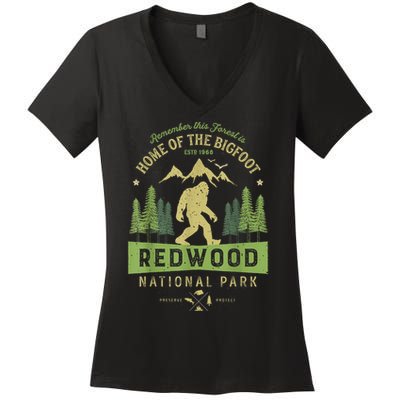 Redwood National Park Vintage California Bigfoot Women's V-Neck T-Shirt