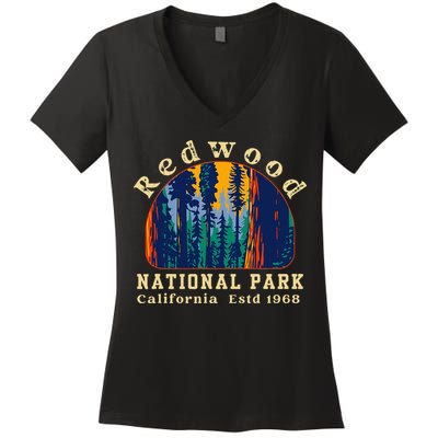 Redwood National Park California Retro Vintage Camping Gifts Women's V-Neck T-Shirt