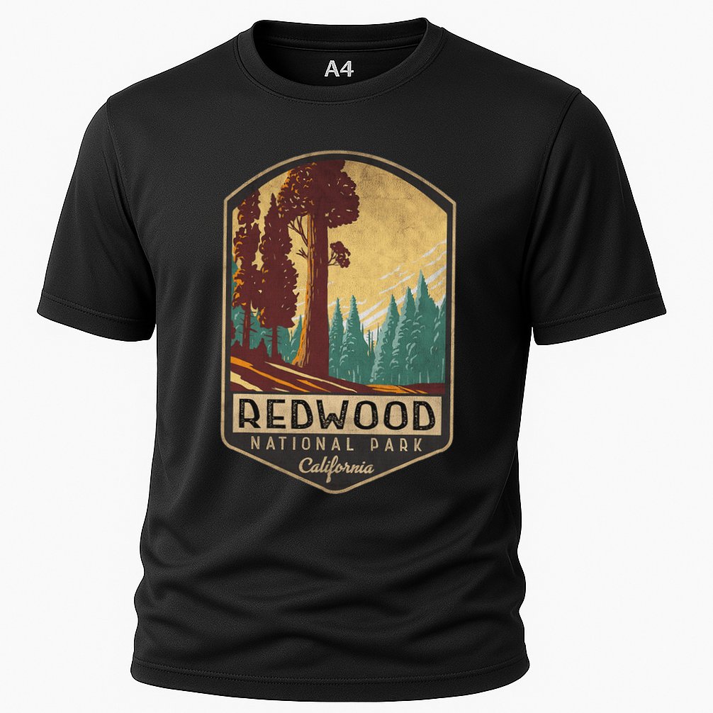 Redwood National Parks California Vintage Hiking Tree Nature Cooling Performance Crew T-Shirt
