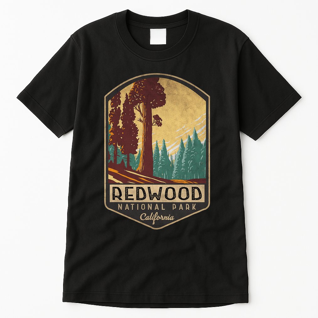 Redwood National Parks California Vintage Hiking Tree Nature Tall T-Shirt