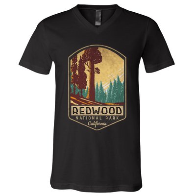 Redwood National Parks California Vintage Hiking Tree Nature V-Neck T-Shirt