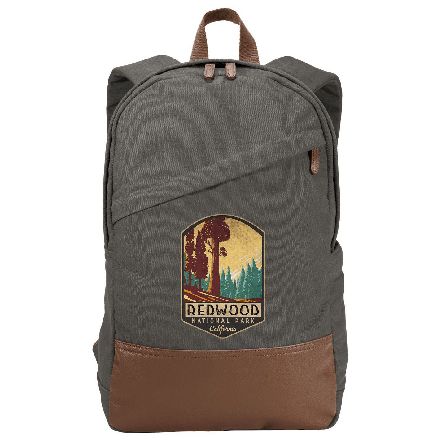 Redwood National Parks California Vintage Hiking Tree Nature Cotton Canvas Backpack