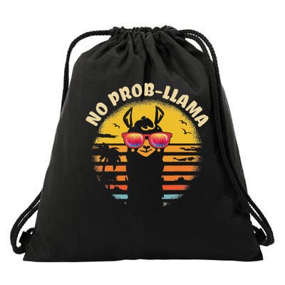 Retro No Prob Llama Gift Vintage Llama Alpaca Gift Idea Drawstring Bag