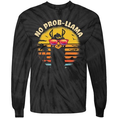 Retro No Prob Llama Gift Vintage Llama Alpaca Gift Idea Tie-Dye Long Sleeve Shirt