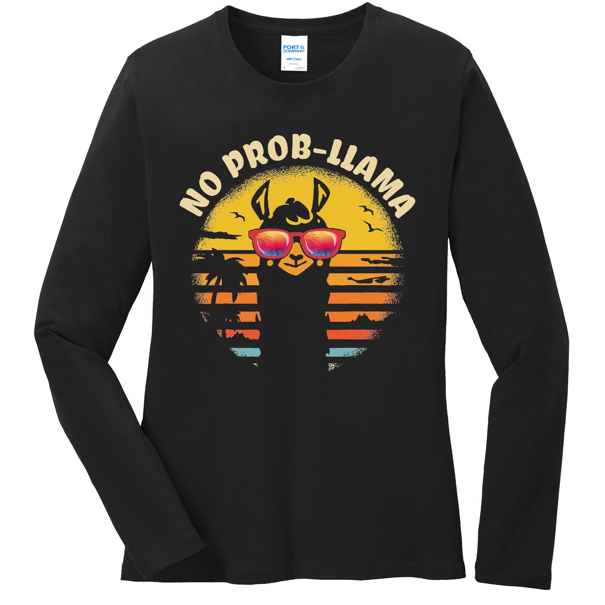 Retro No Prob Llama Gift Vintage Llama Alpaca Gift Idea Ladies Long Sleeve Shirt