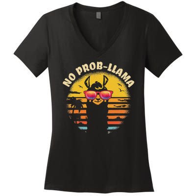Retro No Prob Llama Gift Vintage Llama Alpaca Gift Idea Women's V-Neck T-Shirt