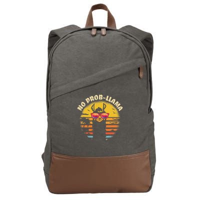Retro No Prob Llama Gift Vintage Llama Alpaca Gift Idea Cotton Canvas Backpack