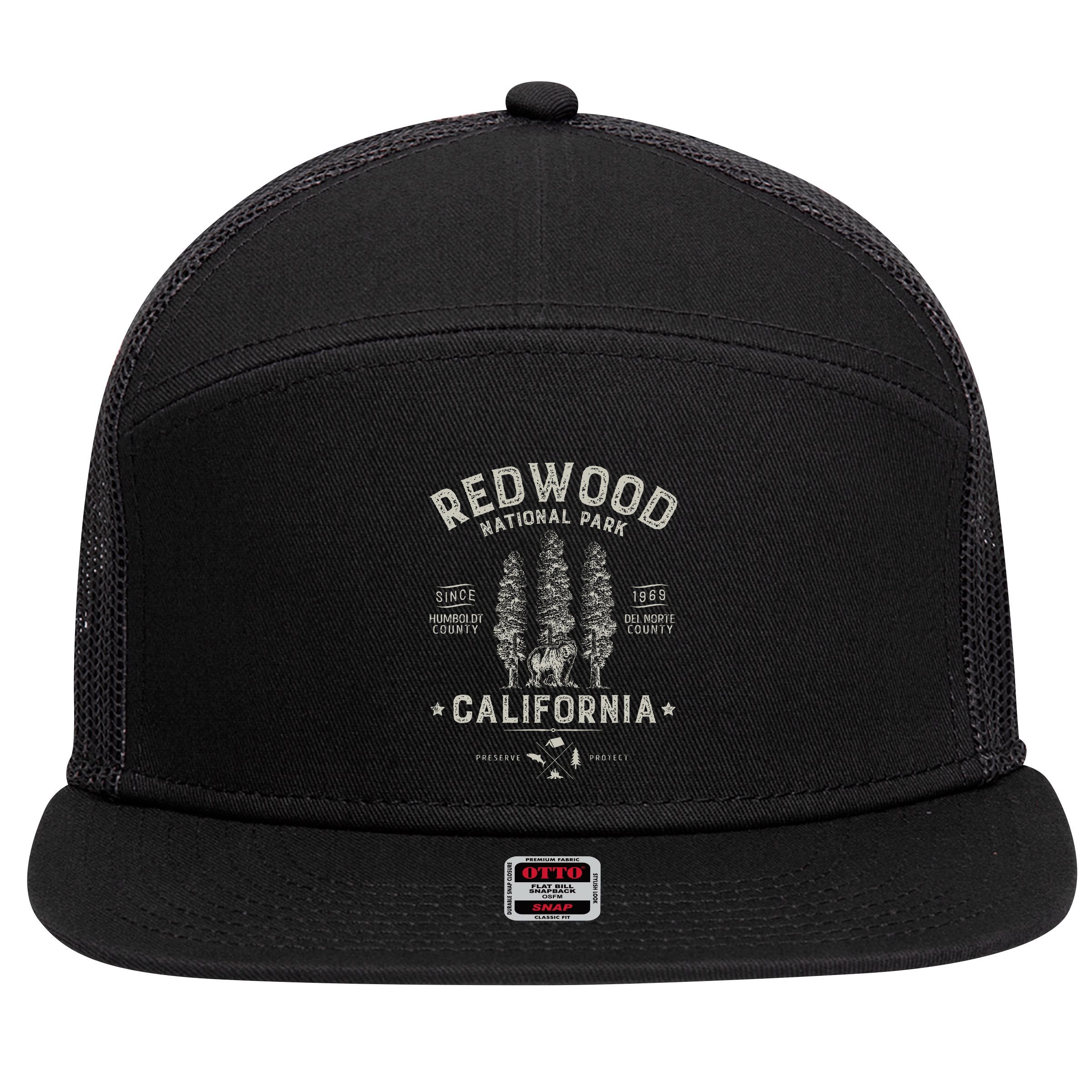 Redwood National Park Vintage California Bear Gifts 7 Panel Mesh Trucker Snapback Hat