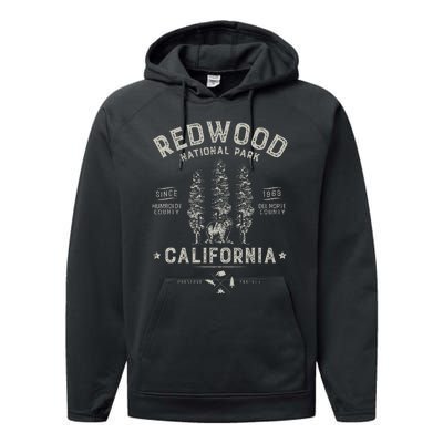 Redwood National Park Vintage California Bear Gifts Performance Fleece Hoodie