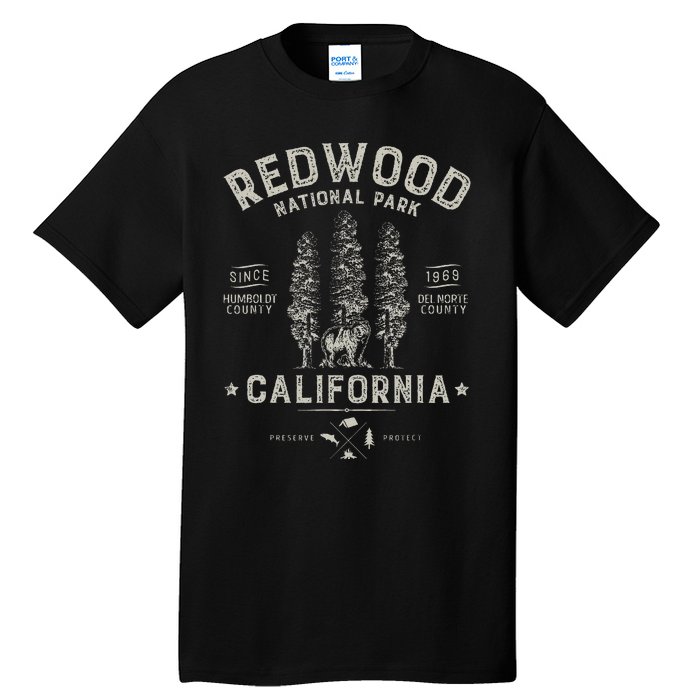 Redwood National Park Vintage California Bear Gifts Tall T-Shirt