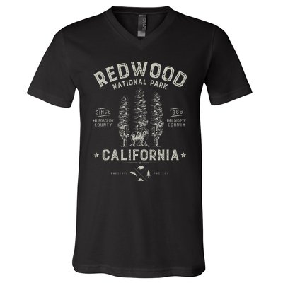 Redwood National Park Vintage California Bear Gifts V-Neck T-Shirt