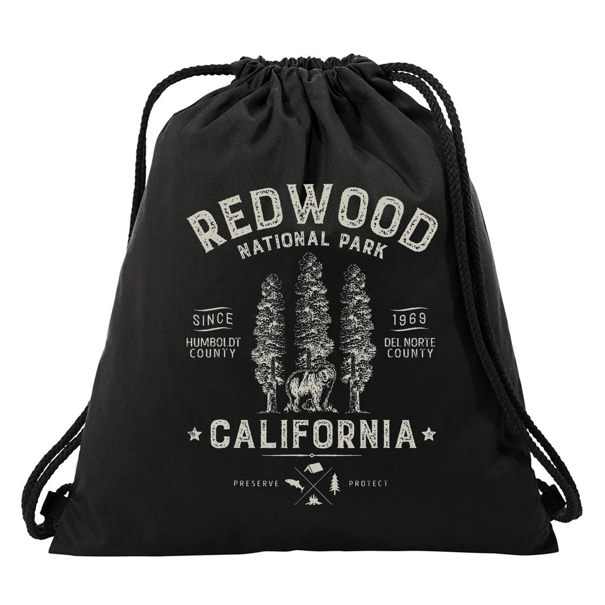 Redwood National Park Vintage California Bear Gifts Drawstring Bag