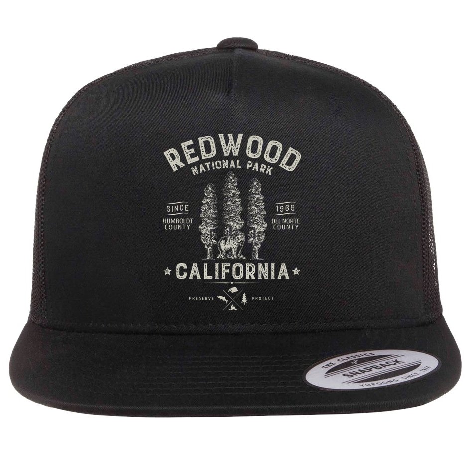 Redwood National Park Vintage California Bear Gifts Flat Bill Trucker Hat