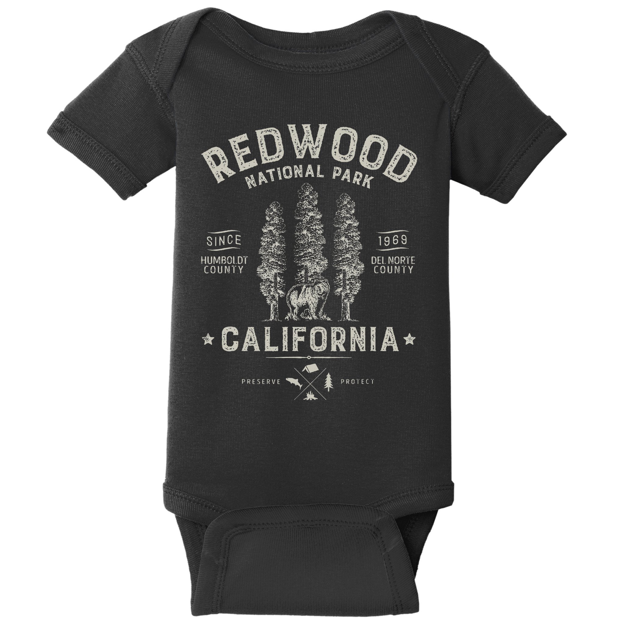 Redwood National Park Vintage California Bear Gifts Baby Bodysuit