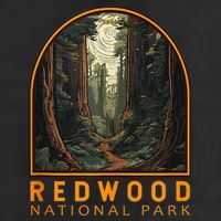Redwood National Park Illustration Trail Emblem  7 Panel Mesh Trucker Snapback Hat