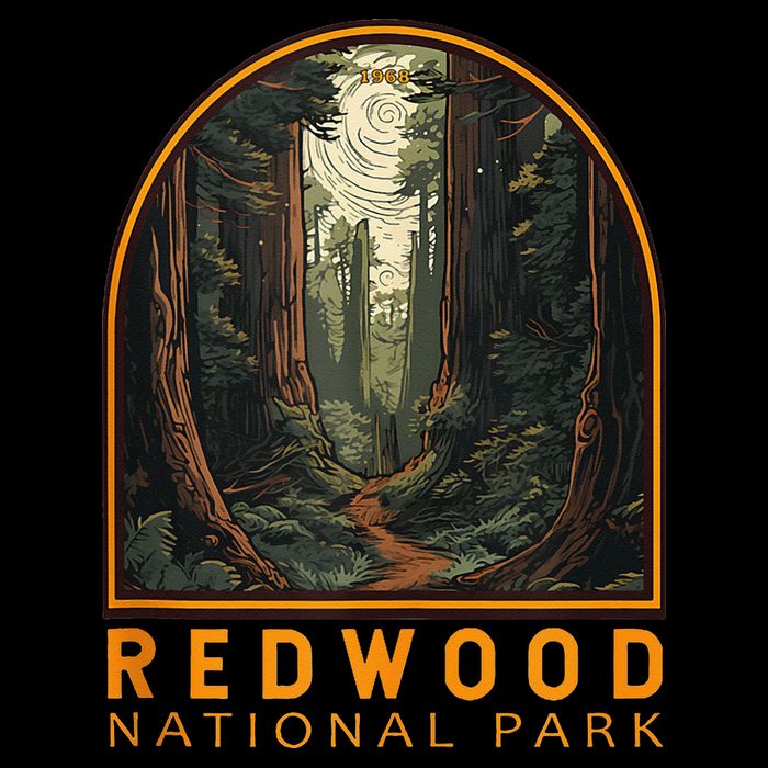 Redwood National Park Illustration Trail Emblem  Sustainable Bucket Hat