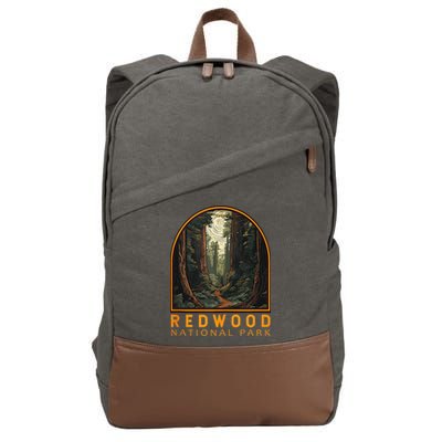 Redwood National Park Illustration Trail Emblem  Cotton Canvas Backpack