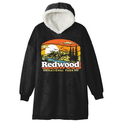 Redwood National Park Vintage 80s Retro California Mountains Hooded Wearable Blanket