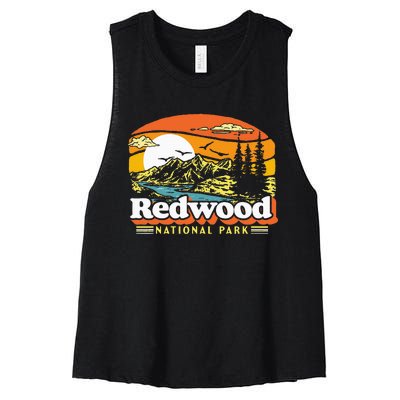 Redwood National Park Vintage 80s Retro California Mountains Women's Racerback Cropped Tank