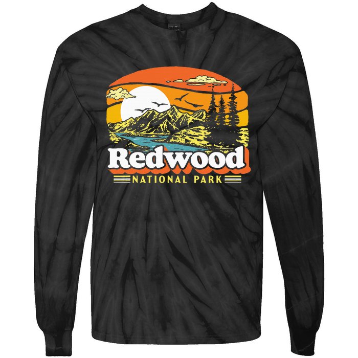 Redwood National Park Vintage 80s Retro California Mountains Tie-Dye Long Sleeve Shirt