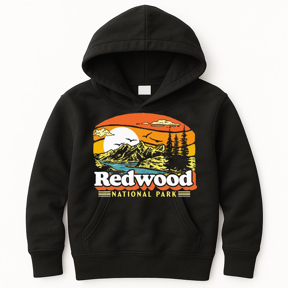 Redwood National Park Vintage 80s Retro California Mountains Kids Hoodie