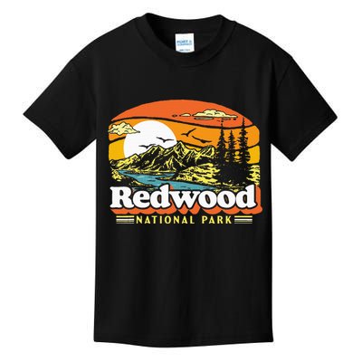 Redwood National Park Vintage 80s Retro California Mountains Kids T-Shirt