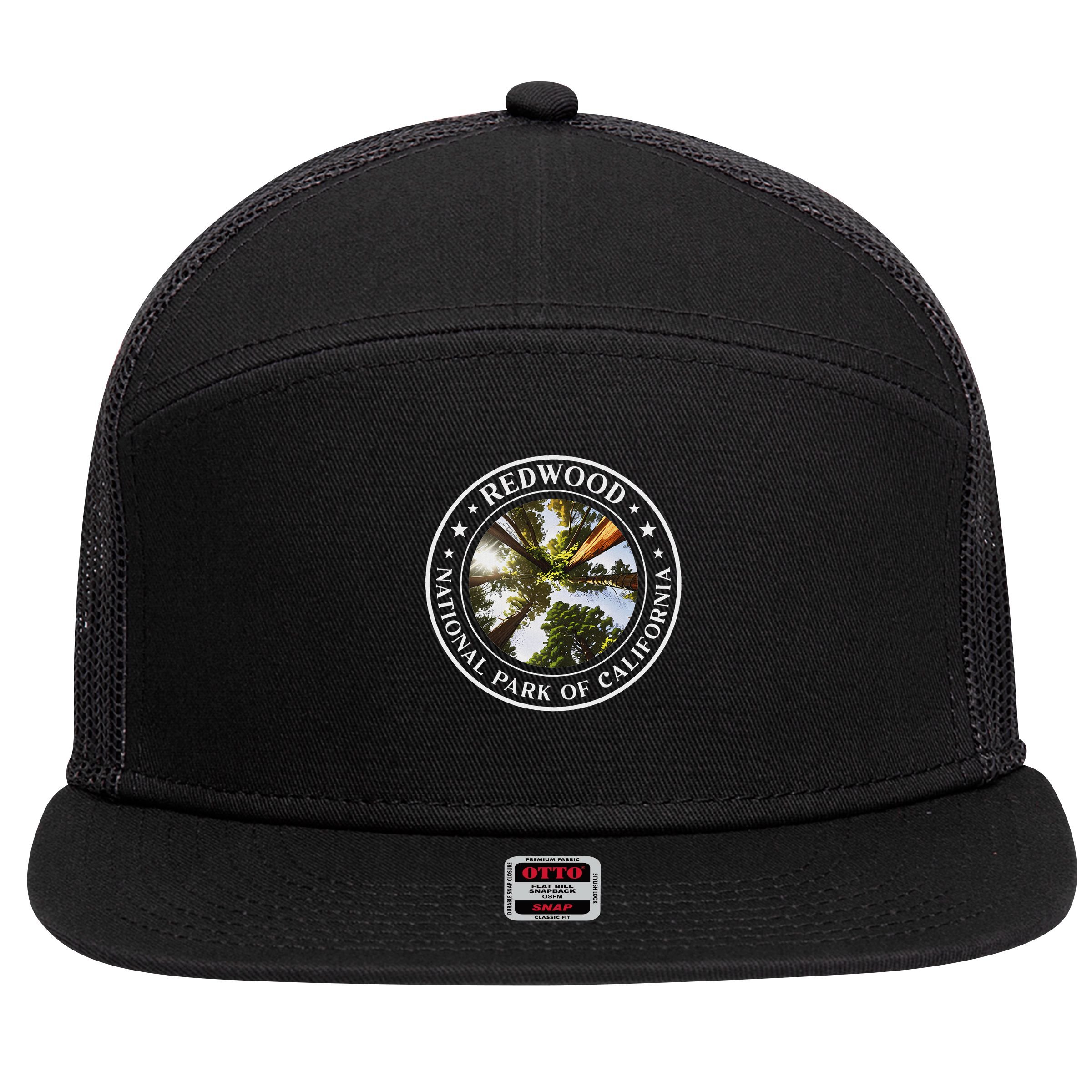 Redwood National Park Of California Redwood Forest 7 Panel Mesh Trucker Snapback Hat