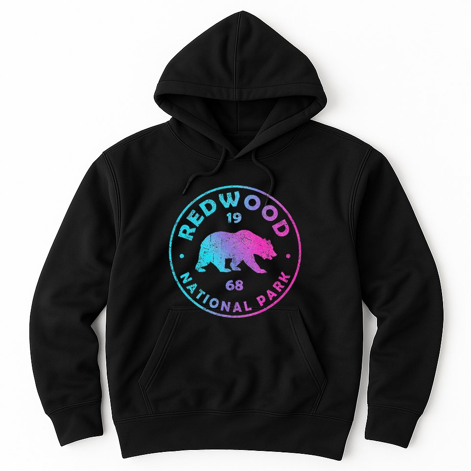 Redwood National Park Ca Colorful Tie Dye Bear Hoodie