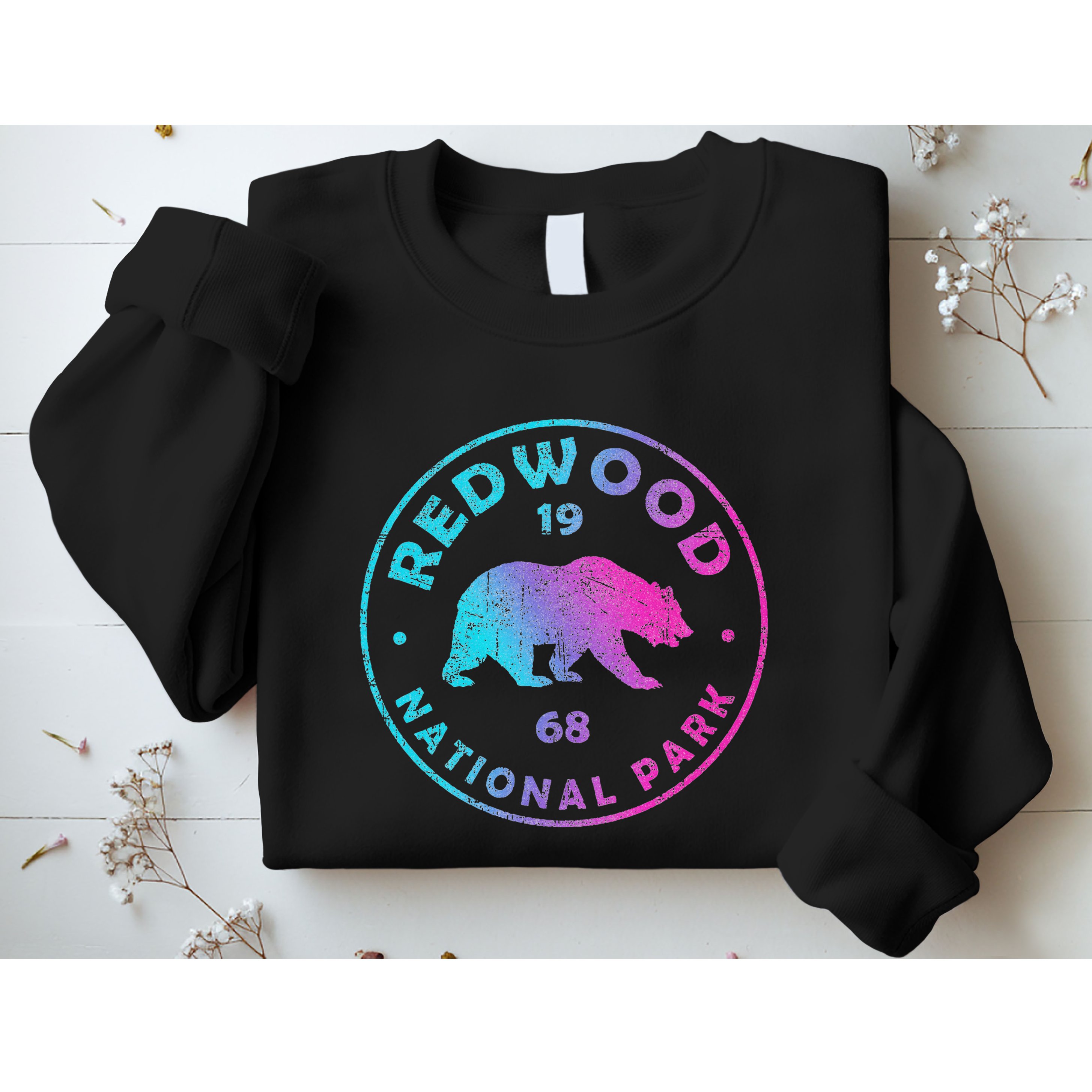 Redwood National Park Ca Colorful Tie Dye Bear Sweatshirt