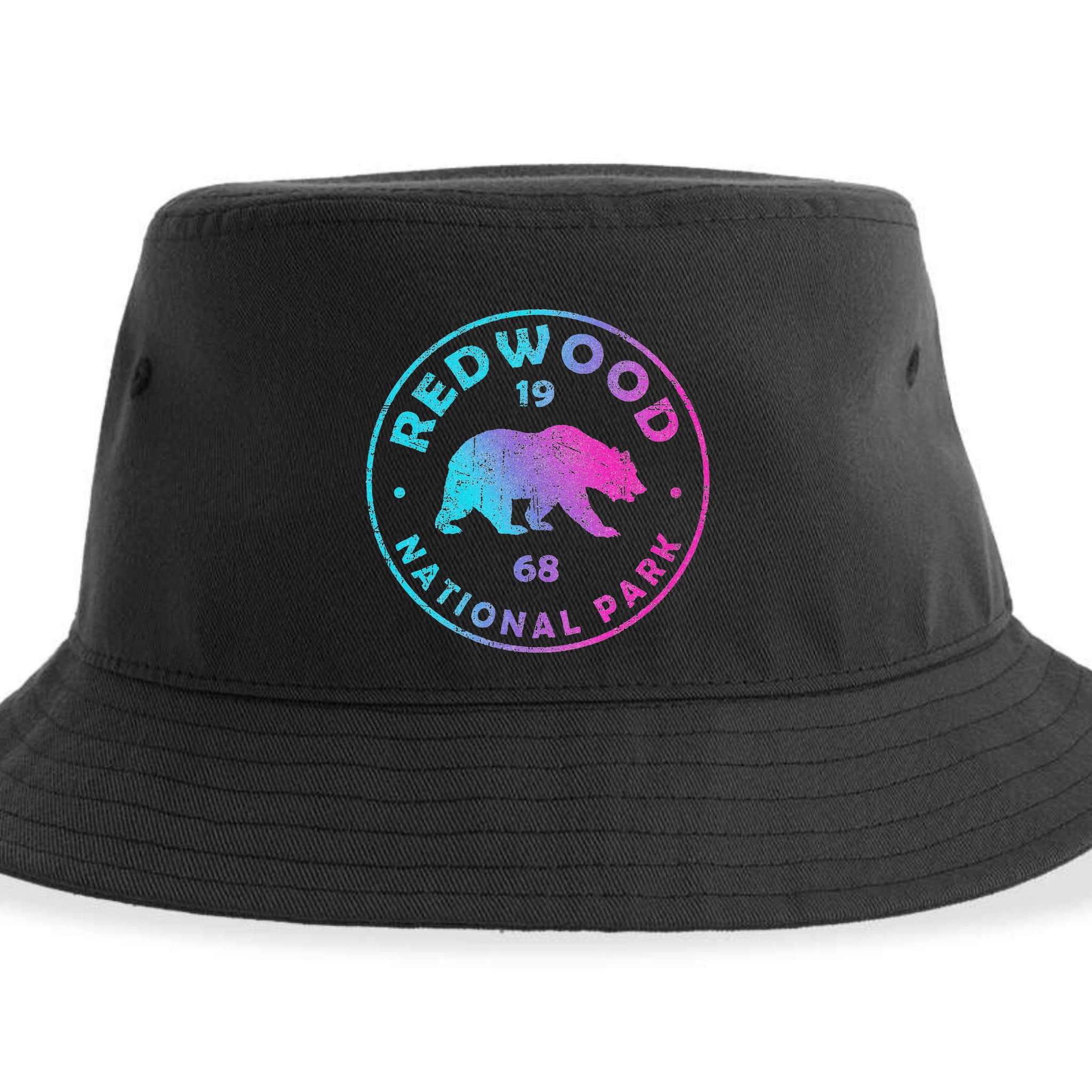 Redwood National Park Ca Colorful Tie Dye Bear Sustainable Bucket Hat