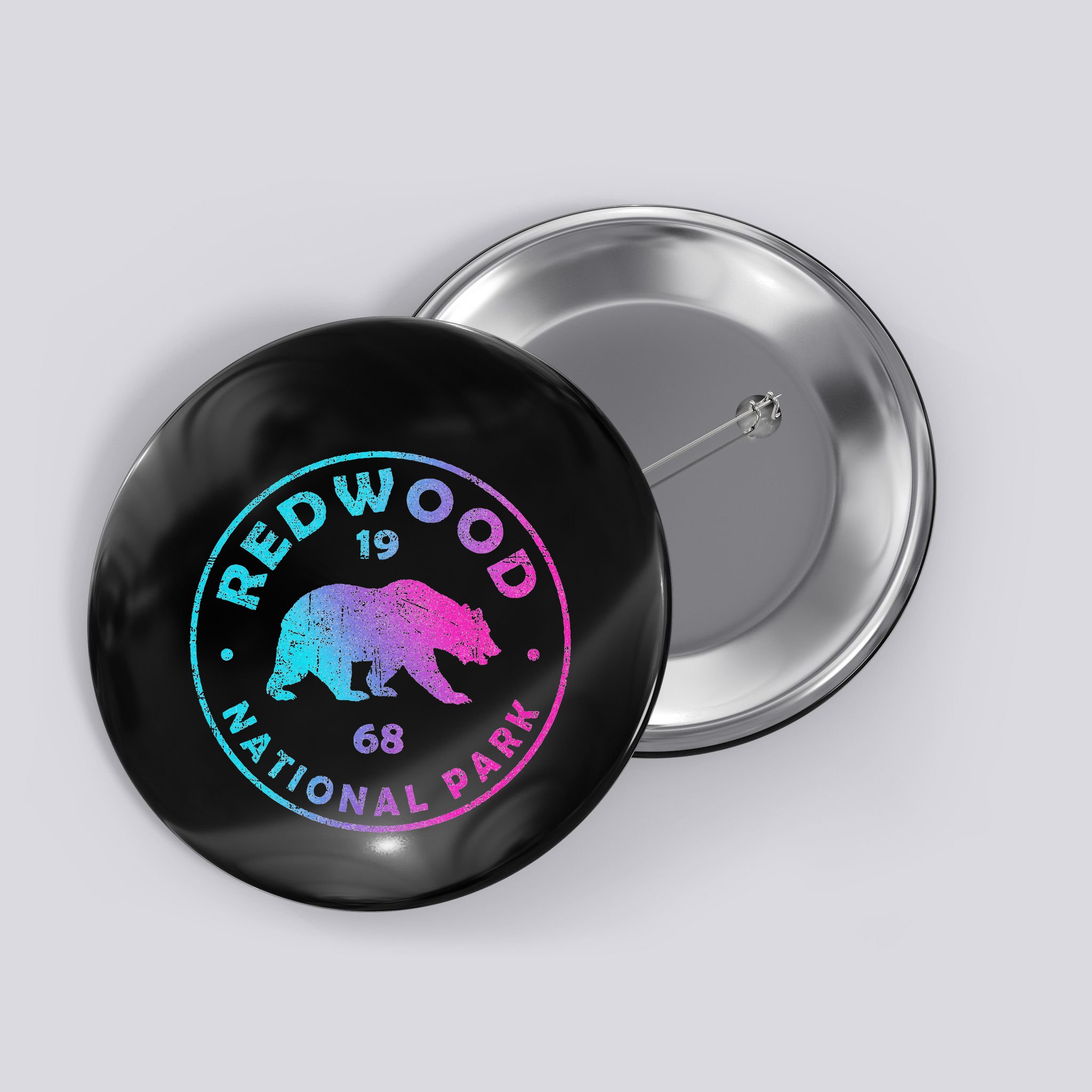 Redwood National Park Ca Colorful Tie Dye Bear Button