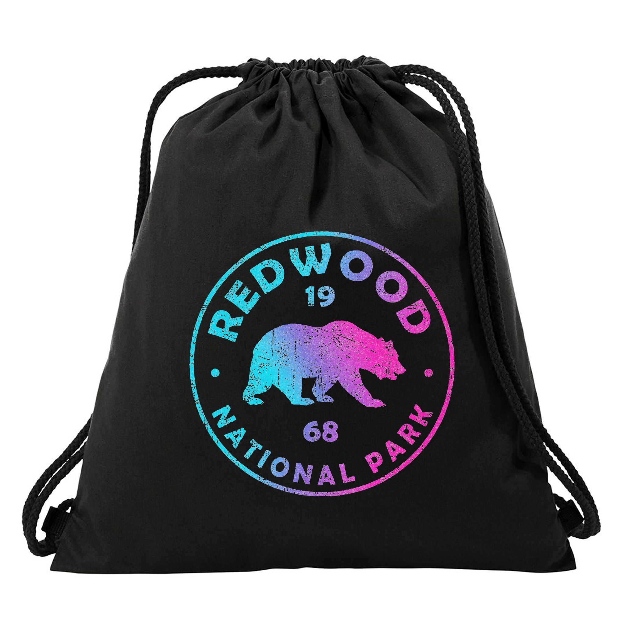 Redwood National Park Ca Colorful Tie Dye Bear Drawstring Bag
