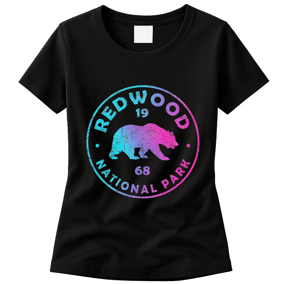 Redwood National Park Ca Colorful Tie Dye Bear Womens T-Shirt