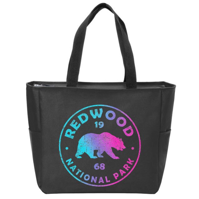 Redwood National Park Ca Colorful Tie Dye Bear Zip Tote Bag