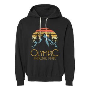 Retro National Park Washington Mountains Garment-Dyed Fleece Hoodie