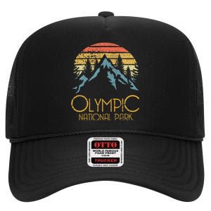 Retro National Park Washington Mountains High Crown Mesh Back Trucker Hat