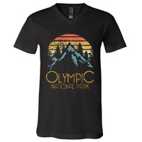 Retro National Park Washington Mountains V-Neck T-Shirt