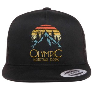 Retro National Park Washington Mountains Flat Bill Trucker Hat