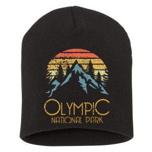 Retro National Park Washington Mountains Short Acrylic Beanie