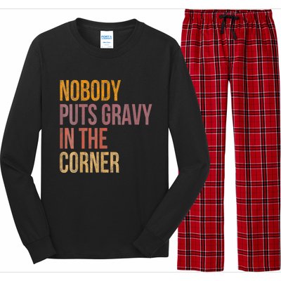 Retro Nobody Puts Gravy In A Corner Funny Thanksgiving Pun Dinner Long Sleeve Pajama Set