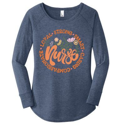 Retro Nurse Quote Groovy Flower Emergency Nurses Day Women's Perfect Tri Tunic Long Sleeve Shirt