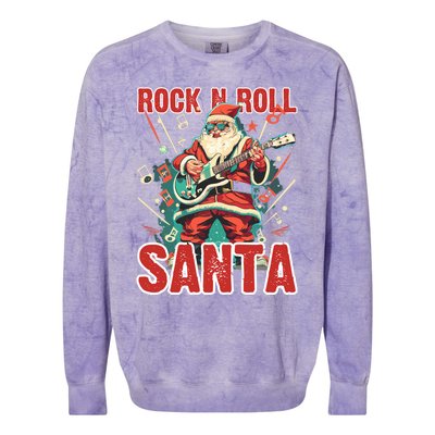 Rock N Roll Santa Playing Guitar Christmas Gift Colorblast Crewneck Sweatshirt