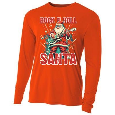 Rock N Roll Santa Playing Guitar Christmas Gift Cooling Performance Long Sleeve Crew