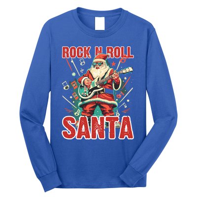 Rock N Roll Santa Playing Guitar Christmas Gift Long Sleeve Shirt