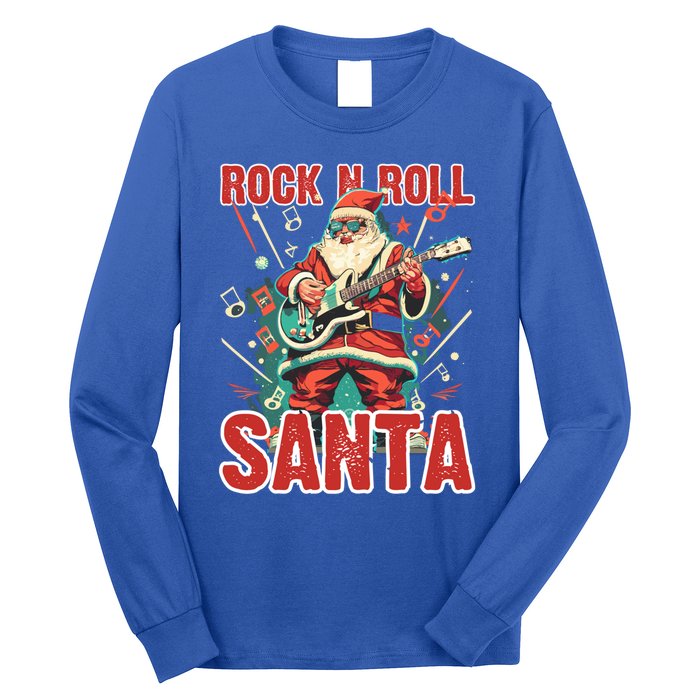 Rock N Roll Santa Playing Guitar Christmas Gift Long Sleeve Shirt