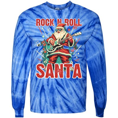 Rock N Roll Santa Playing Guitar Christmas Gift Tie-Dye Long Sleeve Shirt