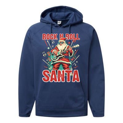 Rock N Roll Santa Playing Guitar Christmas Gift Performance Fleece Hoodie