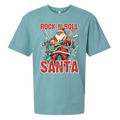 Rock N Roll Santa Playing Guitar Christmas Gift Sueded Cloud Jersey T-Shirt